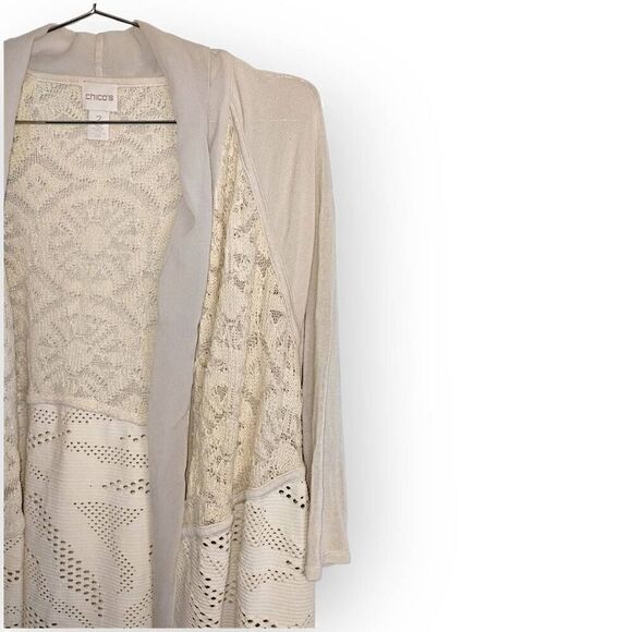 Chicos Womens‎ Sweater Sz Medium Crochet Knitted Coverup Cardigan Cottagecore - Picture 6 of 13